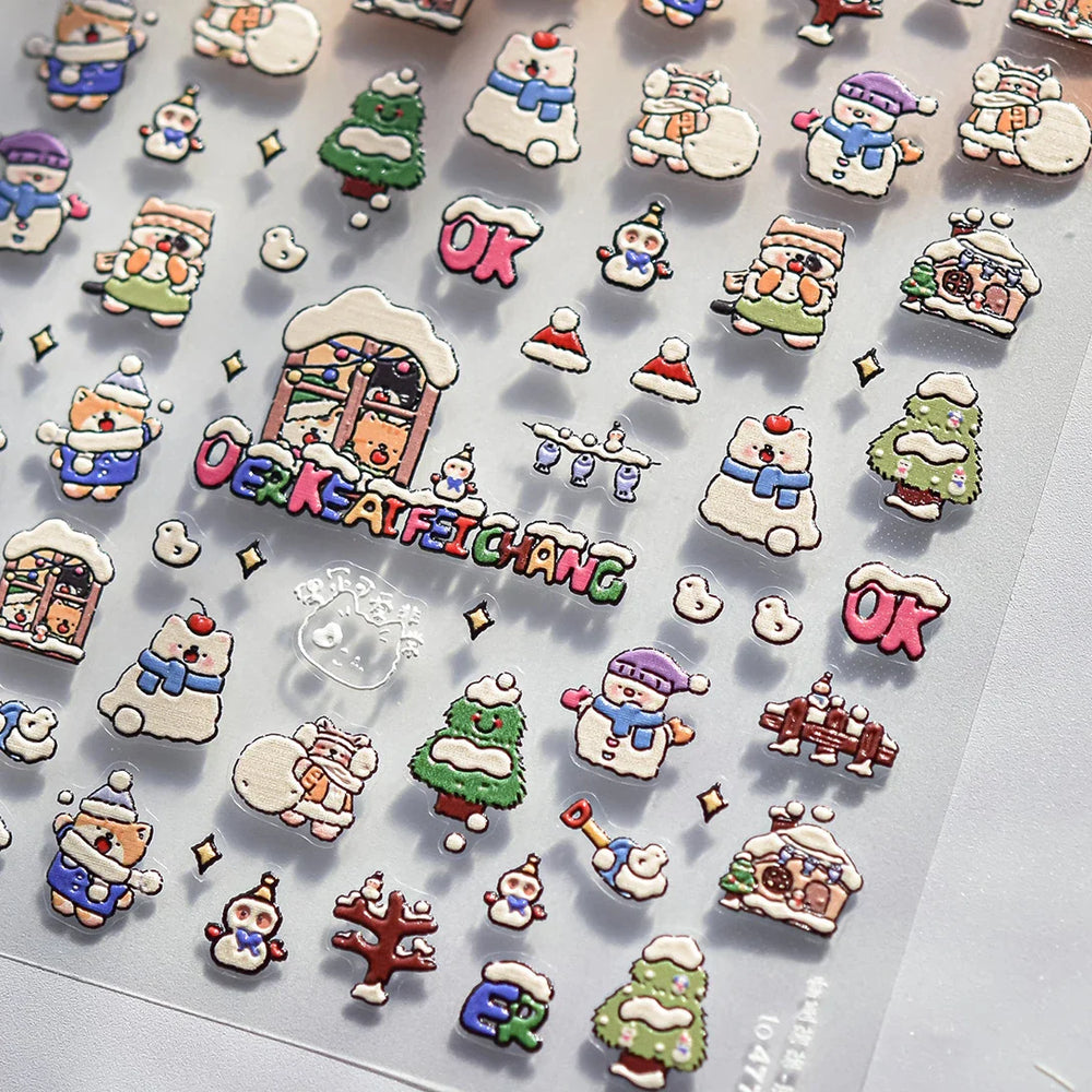 Cat House Snow Tree Window Fish Star Shiny Snowman Duck 5D Self Adhesive Nail Art Stickers Hat Apple Rhinestone Manicure Decals (ONLINE ORDER ONLY)