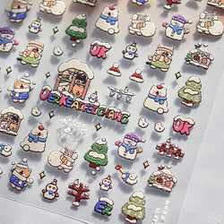 Cat House Snow Tree Window Fish Star Shiny Snowman Duck 5D Self Adhesive Nail Art Stickers Hat Apple Rhinestone Manicure Decals (ONLINE ORDER ONLY)