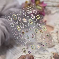Retro European Flower Frame Gypsophila Bouquet Garden Charming Tulip Lavender Daisy Delicate Nail Art Stickers Manicure Decals (ONLINE ORDER ONLY)