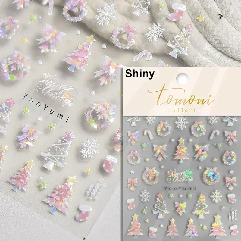 Black White Christmas Tree Snowflake Bowknot Snowman Socks Star Santa Hat Deer Rhinestone Winter Nail Art Sticker Manicure Decal (Online Order Only)