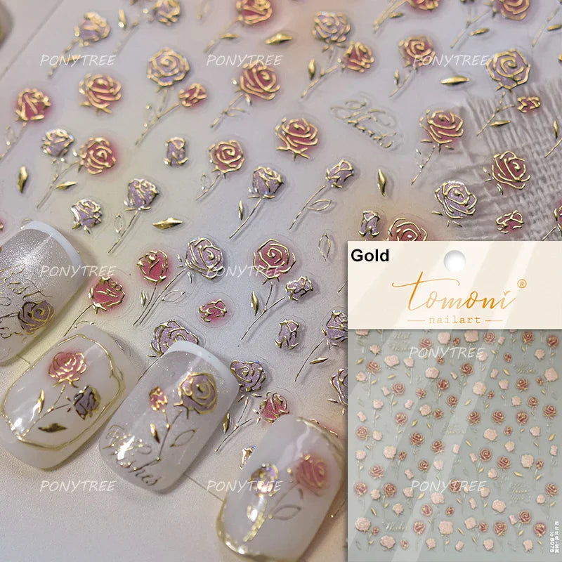 Retro Mini Flower Vintage Leaves Hot Stamping Petal Daisy Delicate Chic Self Adhesive Nail Art Stickers Manicure Decal Wholesale (ONLINE ORDER ONLY)