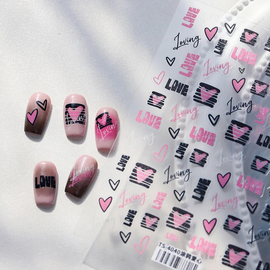 Graffiti Line Love Heart Cool Personal Hollow Out English Letter Y2k Self Adhesive Nail Art Decorations Sticker Manicure Decals (ONLINE ORDER ONLY)