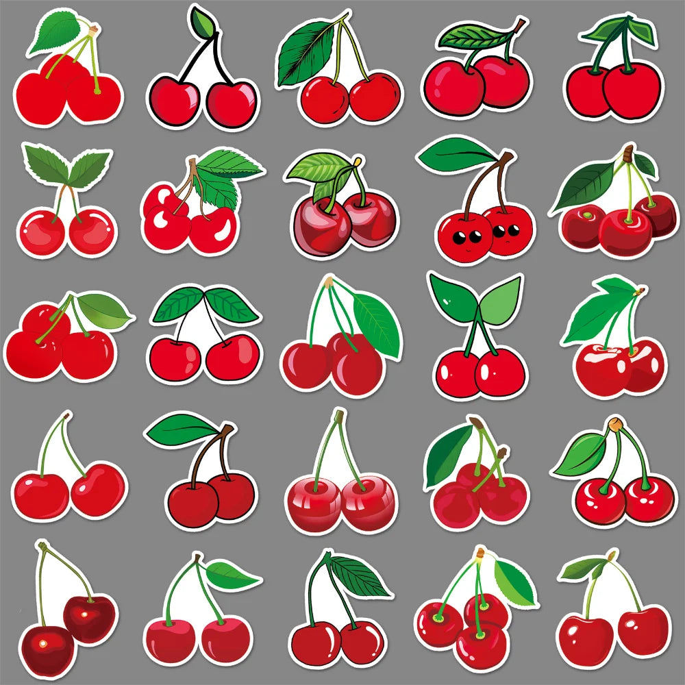 10/50pcs Fruit Cherry Sticker Notebook Computer Guitar Mobile Phone Cup Craft Supplies Scrapbook Materials Stationery Sticker (ONLINE ORDER ONLY)