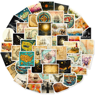 10/50PCS Vintage World Map Stickers Moon Planet Graffiti Decals DIY Skateboard Fridge Guitar Laptop Travel Luggage Cool Sticker (Online Order Only)