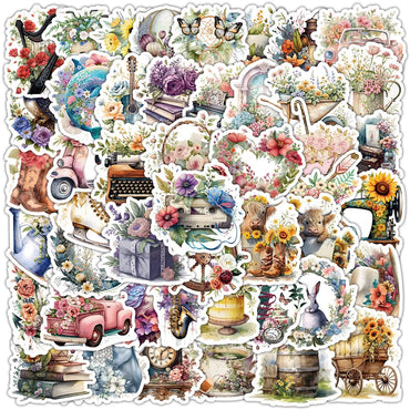 10/50pcs Cute Retro Flowers World Cartoon Stickers Aesthetic Graffiti Decals Bottle Laptop Notebook Phone Decoration Sticker Toy (Online Order Only)