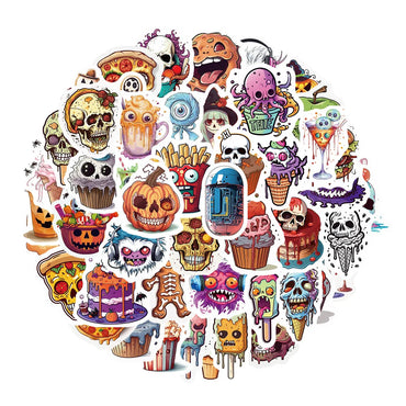 10/30/50PCS Funny Horror Skeleton Graffiti Stickers Decals Halloween Decoration Waterproof Skateboard Luggage Guitar Cartoon Toy (ONLINE ORDER ONLY)