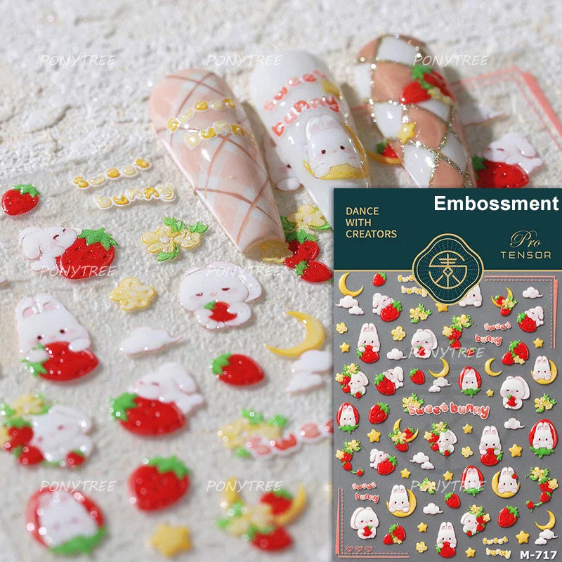 Pink Transparent Strawberry Leopard Print Metal Silver Fruit Lovely Self Adhesive Nail Art Stickers 5D Manicure Decals Wholesale (ONLINE ORDER ONLY)