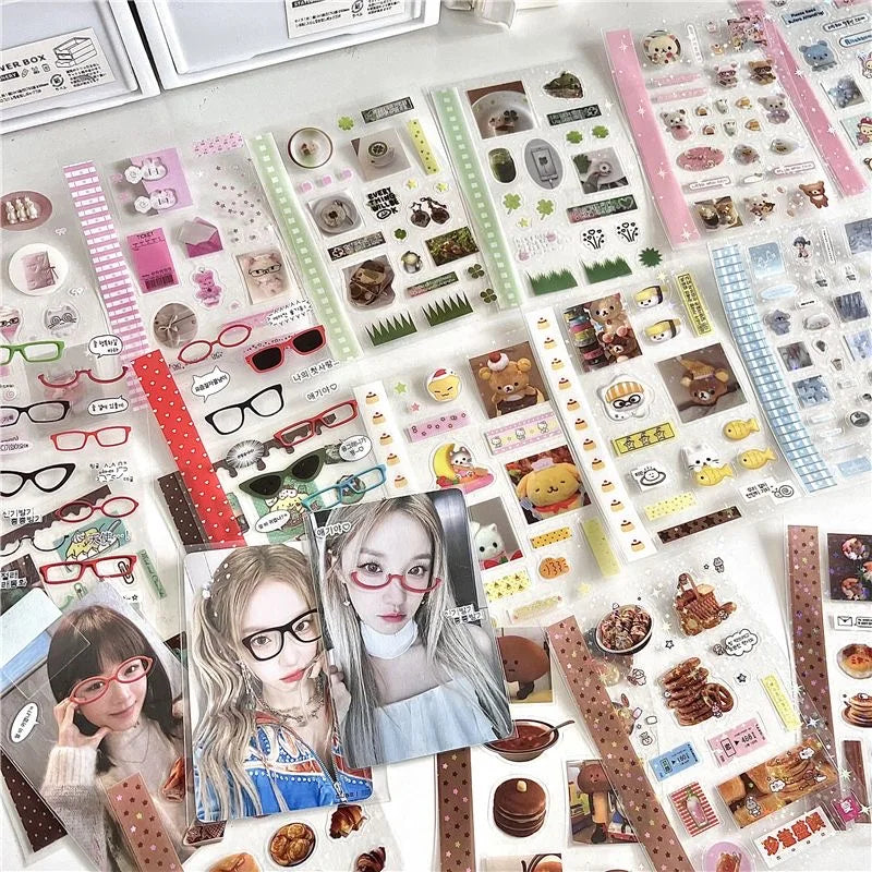 18Pc Set Japanese Y2K Cute Sticker Double Transparent Die cut Sticker Journal Handbook Scrapbooking Decoration Sticker Kids Gift (ONLINE ORDER ONLY)
