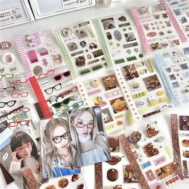 18Pc Set Japanese Y2K Cute Sticker Double Transparent Die cut Sticker Journal Handbook Scrapbooking Decoration Sticker Kids Gift (ONLINE ORDER ONLY)