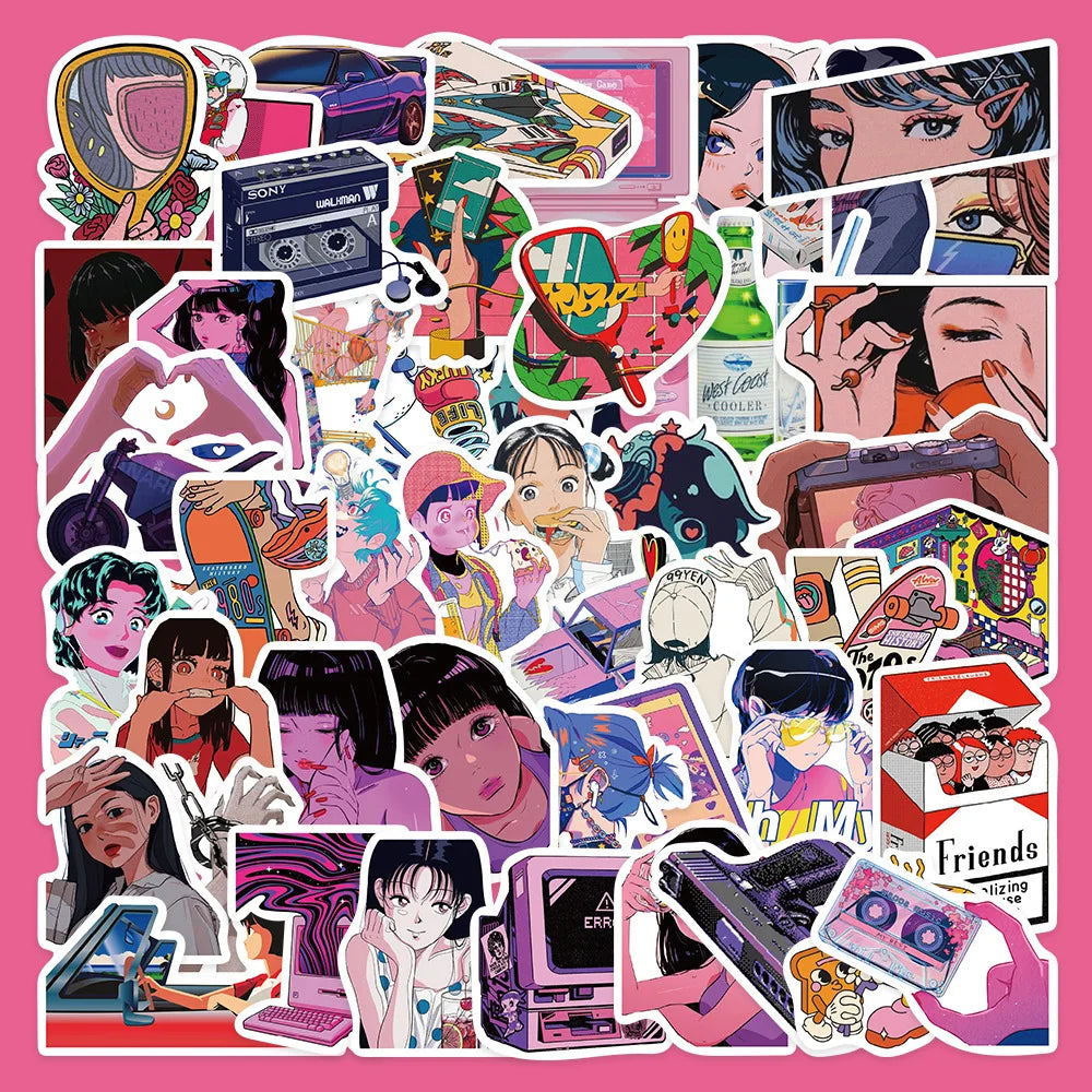 50Pcs Cartoon Women Graffiti Stickers for Helmet, Wall, DIY Decor (ONLINE ORDER ONLY)
