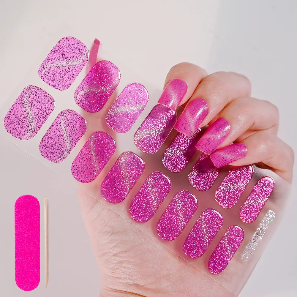 Nude Pink French Semi-Cured Gel Nail Patch Slider Adhesive Waterproof Long Lasting Full Cover Gel Nail Sticker UV Lamp Needed *^ (ONLINE ORDER ONLY)