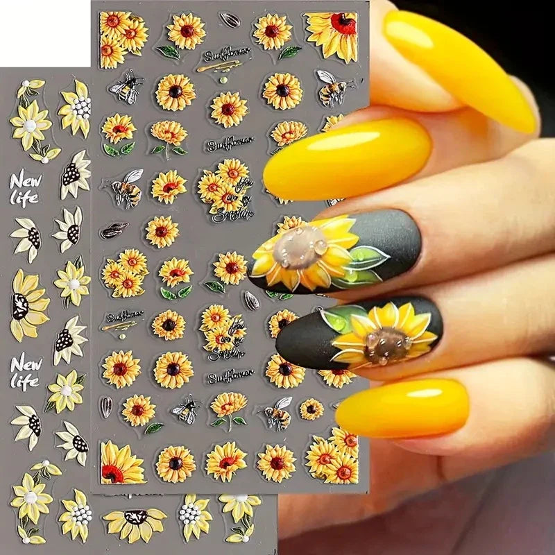 1pc Chic Sunflower 5D Nail Art Stickers Self-Adhesive Waterproof & Sustainable Decals for DIY Manicure Perfect for All Seasons * (ONLINE ORDER ONLY)