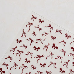 Chic Red Bowknot Silk Ribbon Pearl Elegant Line Self Adhesive Nail Art Stickers Dressy Rhinestone Manicure Decals Nail Supplies (Online Order Only)