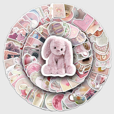 103Pcs Pink Cartoon Waterproof Vinyl Stickers for Skateboard Snowboard (Online Order Only)