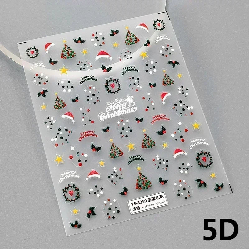 Snowman Apple Stars Gift Bell Snowflake Christmas Tree 3D Jelly Self Adhesive Nail Art Stickers Santa Claus Xmas Manicure Decals (ONLINE ORDER ONLY)
