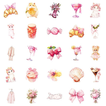 10/30/50PCS Kawaii Pink Sweet Sticky PVC Sticker Aesthetic Children's Stationery DIY Decoration Scrapbooking School Supplies (ONLINE ORDER ONLY)