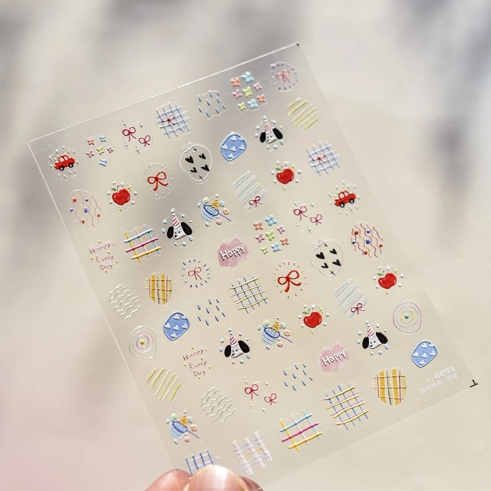 Graffiti Lines Apple Dog Car Bowknot Love Heart Flower Capture Net Grid Butterfly Rain Adhesive Nail Art Sticker Manicure Decals (ONLINE ORDER ONLY)