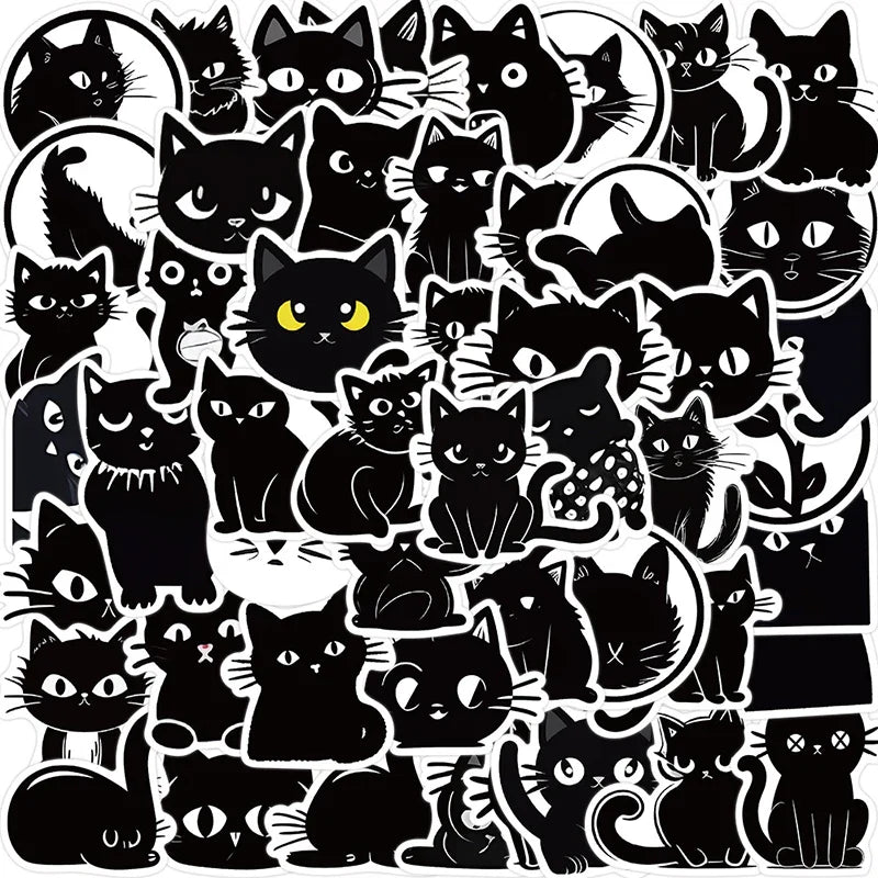 10/30/50PCS Kawaii Black Cat PVC Sticker Aesthetic Children's Decoration Scrapbooking for Kids Korean Stationery School Supplies (ONLINE ORDER ONLY)