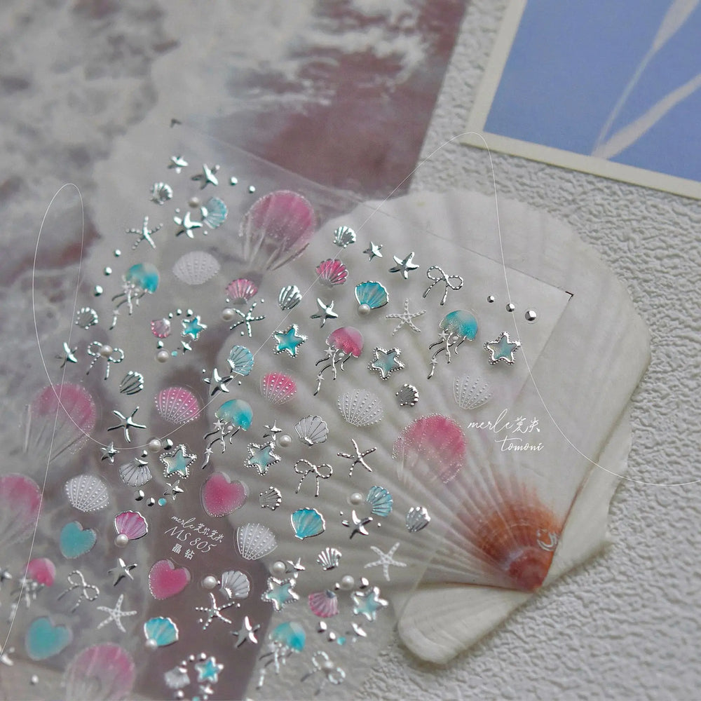 Dizzying Shell Coral Dolphin Starfish Heart Jellyfish Water Bubbles Ocean Adhesive Nail Art Decorations Stickers Manicure Decals (ONLINE ORDER ONLY)