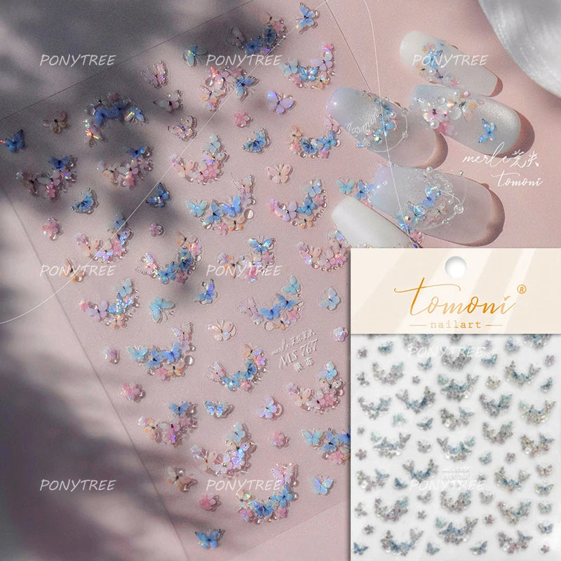 Colourful Butterfly Insect Animals Charming Jelly Special Workmanship 5D Soft Relief Adhesive Nail Art Stickers Manicure Decals (Online Order Only)
