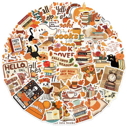 10/50pcs Lovely Autumn Fall Bookish Stickers Book Reading Decals DIY Scrapbooking Notebook Laptop Phone Car Decorative Sticker (Online Order Only)
