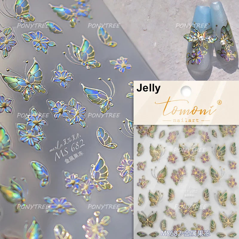 Gradual Asymmetric Butterfly Rose Flower Moon Ancient Poem 5D Reliefs Self Adhesive Nail Stickers JellyManicure Decals Wholesale (Online Order Only)