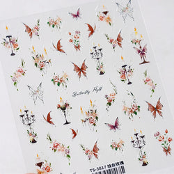 Charming Butterfly Candle Holder Candlestick Chic Rose Flower Romantic Self Adhesive Nail Art Stickers Rhinestone Manicure Decal (ONLINE ORDER ONLY)