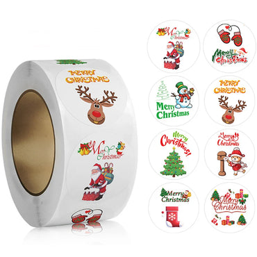 100-500pcs Cartoon Christmas Theme Gift Tag Sticker Holiday Birthday Party Gift Decoration Praise Sticker Reward Stickers Label (ONLINE ORDER ONLY)