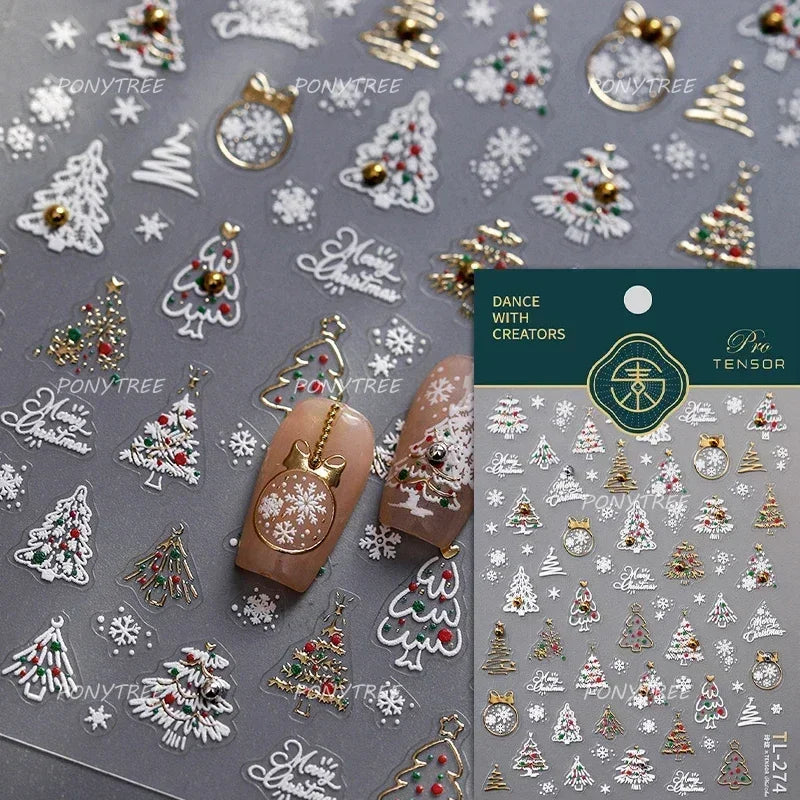 Crystal Ball Santa Claus Snowman Bowknot Red Christmas Tree Bell Socks Self Adhesive Nail Art Stickers Snowflake Manicure Decals (ONLINE ORDER ONLY)