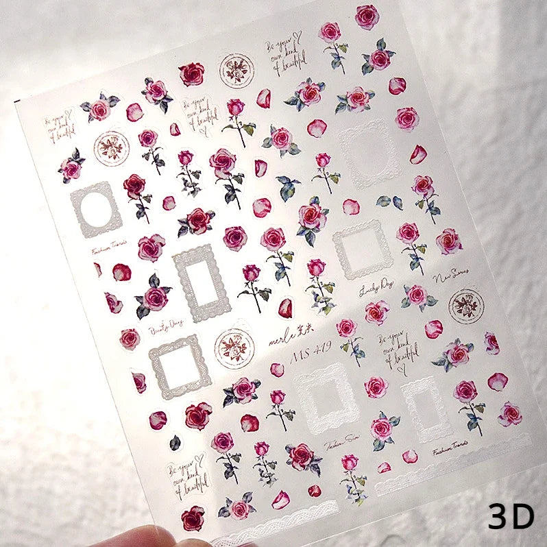 Hot Stamping Colourful Sunflower Starry Night Impressionism Embossment Adhesive Nail Art Sticker Shiny Rhinestone Manicure Decal (Online Order Only)