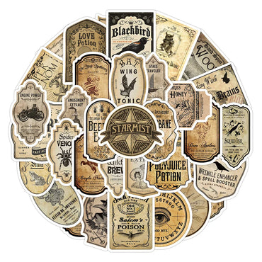 10/30/50pcs Vintage Potion Label Halloween Waterproof Stickers Retro Horror Gothic Witch Decals Skateboard Laptop Car Sticker (Online Order Only)