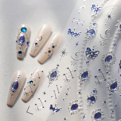 Romantic Purple Star Moon Butterfly Bowknot Retro Water Drop Gem Starburst Adhesive Nail Art Stickers Starlight Manicure Decals (ONLINE ORDER ONLY)
