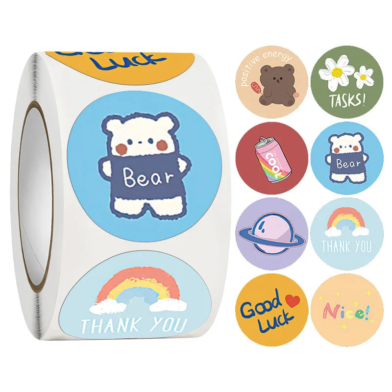 100-500PCS Children's Stickers DIY Gift Sealing Label Cartoon Animal Roll Stickers Photocard Decor Packaging Stickers for Kids (Online Order Only)