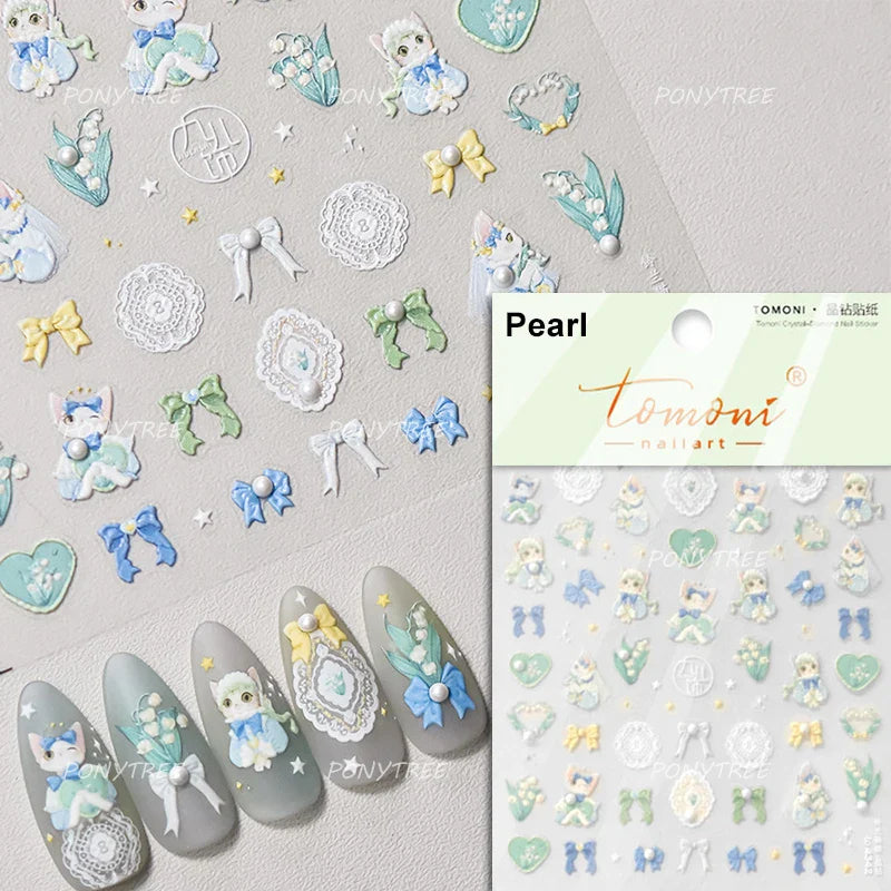 Small Animals Meeting Dog Cat Kitten Bowknot Cherry Butterfly Wreath Paw Star Hat Self Adhesive Nail Art Stickers Manicure Decal (ONLINE ORDER ONLY)