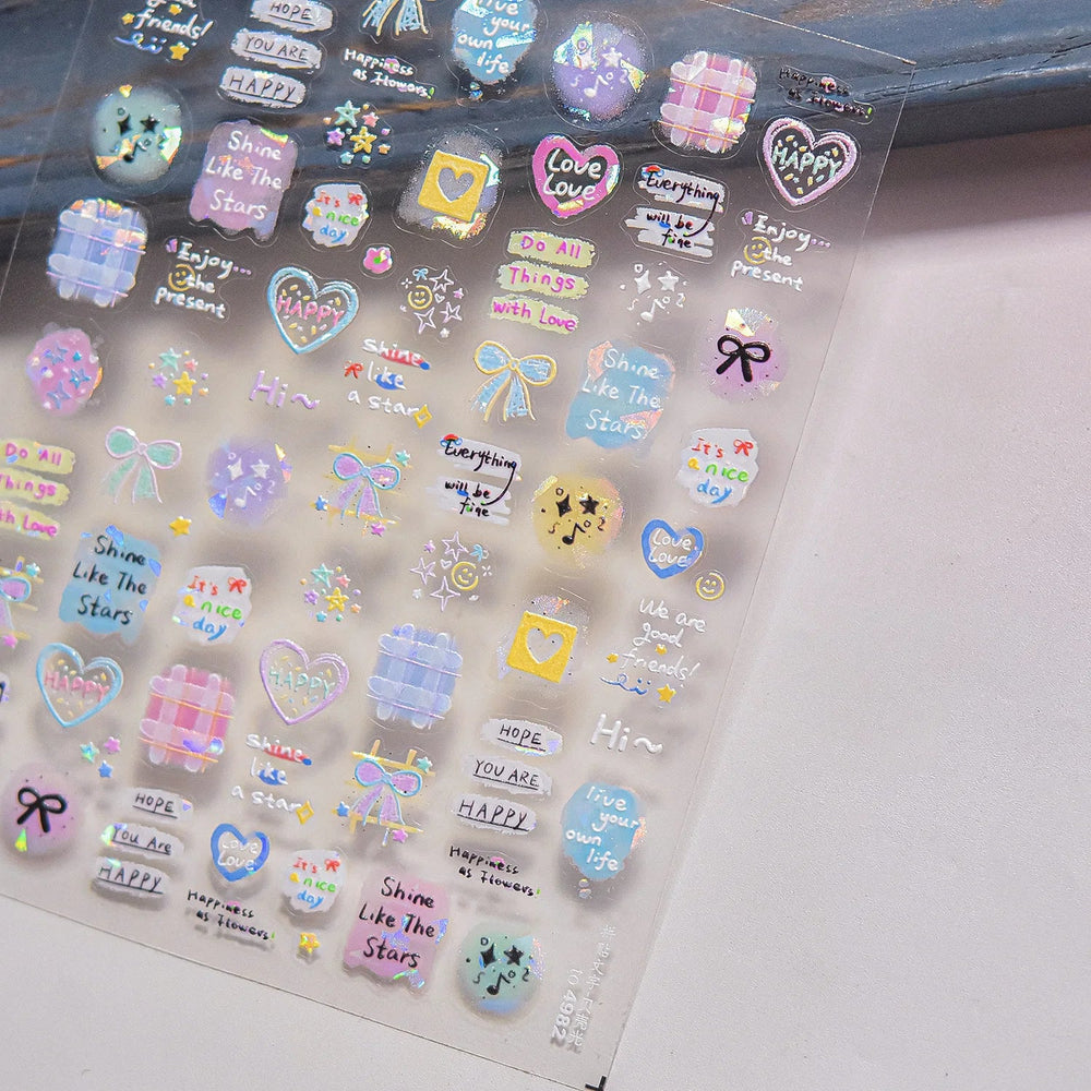 Dyeing Apple Cherry Fruit Dog Puppy Bowknot Colorful Cartoon Graffiti Reliefs Adhesive Nail Art Stickers Flowers Manicure Decals (ONLINE ORDER ONLY)