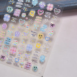 Dyeing Apple Cherry Fruit Dog Puppy Bowknot Colorful Cartoon Graffiti Reliefs Adhesive Nail Art Stickers Flowers Manicure Decals (ONLINE ORDER ONLY)