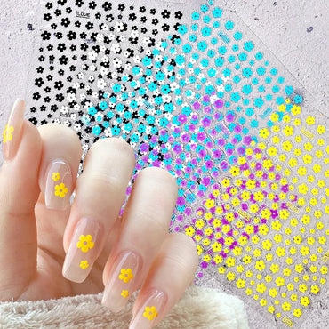 3D Five Petals Florals Colorful Flowers Nail Stickers Sweet Flowers Back Glue Manicure Decals Small Fresh Black White Nail Decor (Online Order Only)