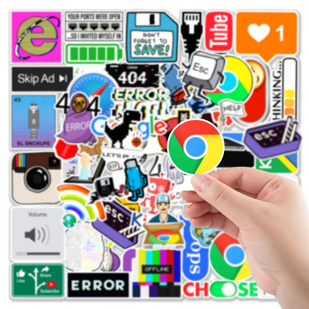 10/30/50pcs Cartoon Programming 404 Network Error Graffiti Stickers DIY Laptop Motorcycle Car Computer Waterproof Sticker Decals (ONLINE ORDER ONLY)