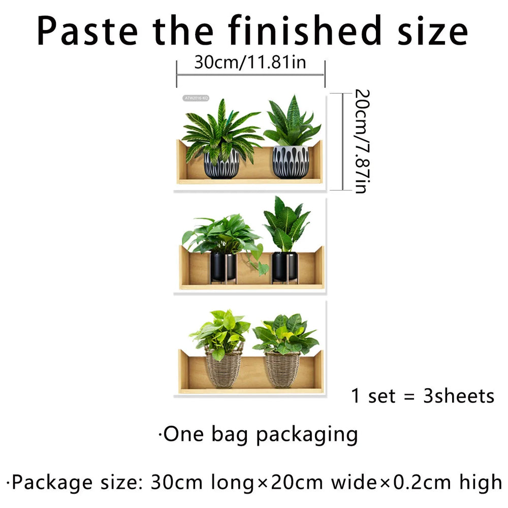 Green Plant Potted Plant Shelves Self-adhesive Wall Decor Sticker For Living Room Vinyl Bedroom Home Decoration Decal PVC Poster (Online Order Only)