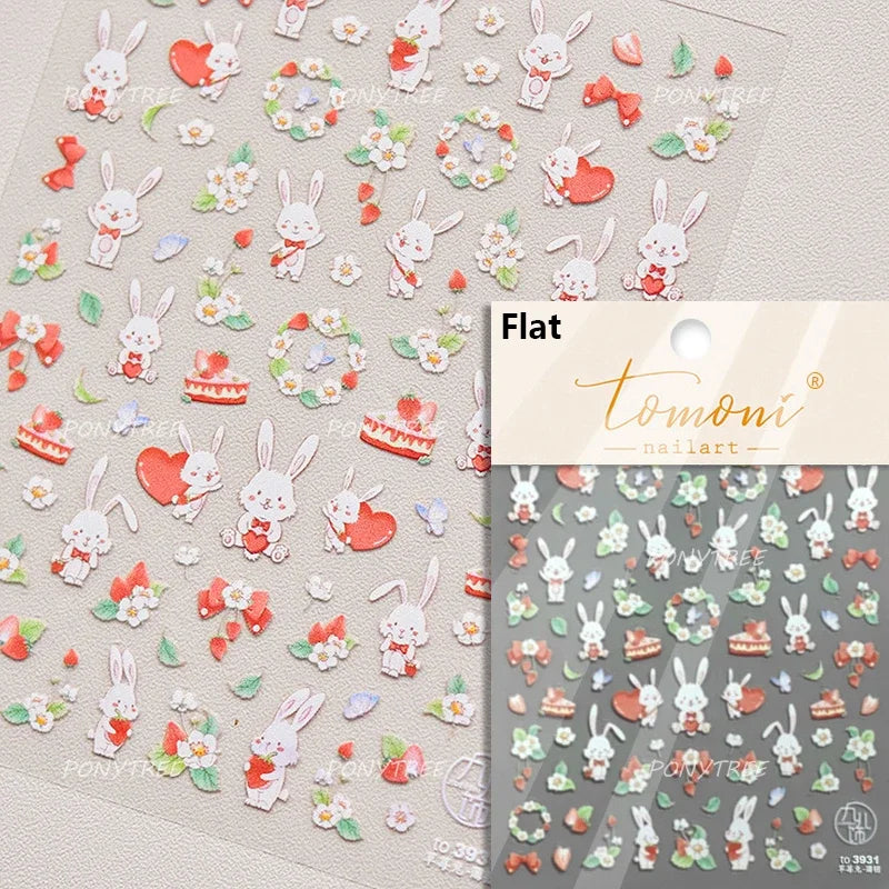 Bunny Love Heart Rabbit Nurse Cut Wound Bowknot Pill Flower Medicine Treatment Self Adhesive Nail Art Stickers Manicure Decals (ONLINE ORDER ONLY)