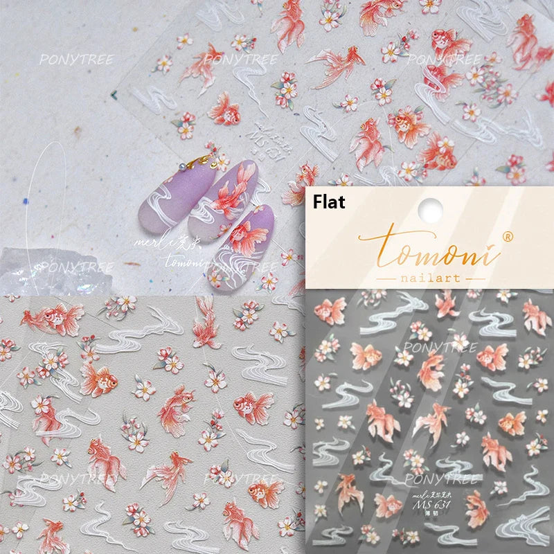 Pink Star Oceanic Shell Starfish Conch Bowknot Embossment Shiny Delicate 5D Chic Self Adhesive Nail Art Stickers Manicure Decals (Online Order Only)