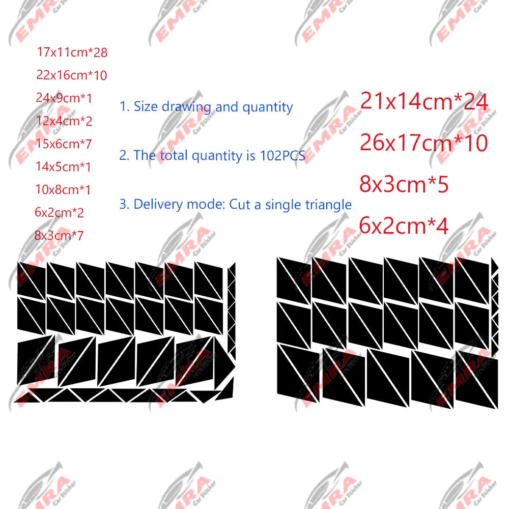 102PCS Angular Shape Sticker For Car Accessories Decoration Side Camouflage Kit Wrap Camo Tuning Styling Waterproof Vinyl Decals (ONLINE ORDER ONLY)