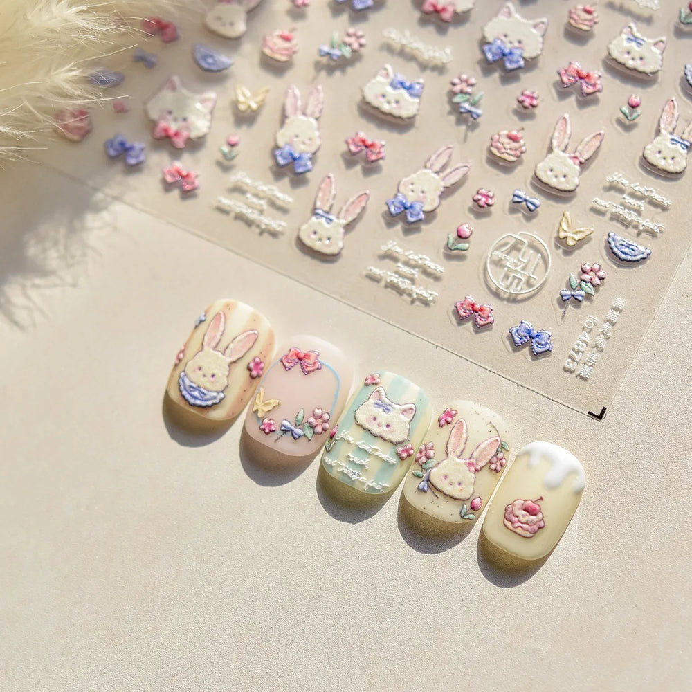 Bunny Love Heart Rabbit Nurse Cut Wound Bowknot Pill Flower Medicine Treatment Self Adhesive Nail Art Stickers Manicure Decals (ONLINE ORDER ONLY)