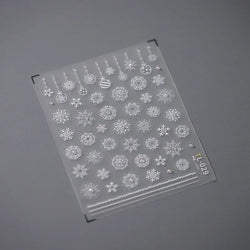 Winter Dreamy Hot Stamping Romantic White Pink Snowflakes Hexagon 3D Self Adhesive Nail Art Stickers Christmas Manicure Decals (ONLINE ORDER ONLY)