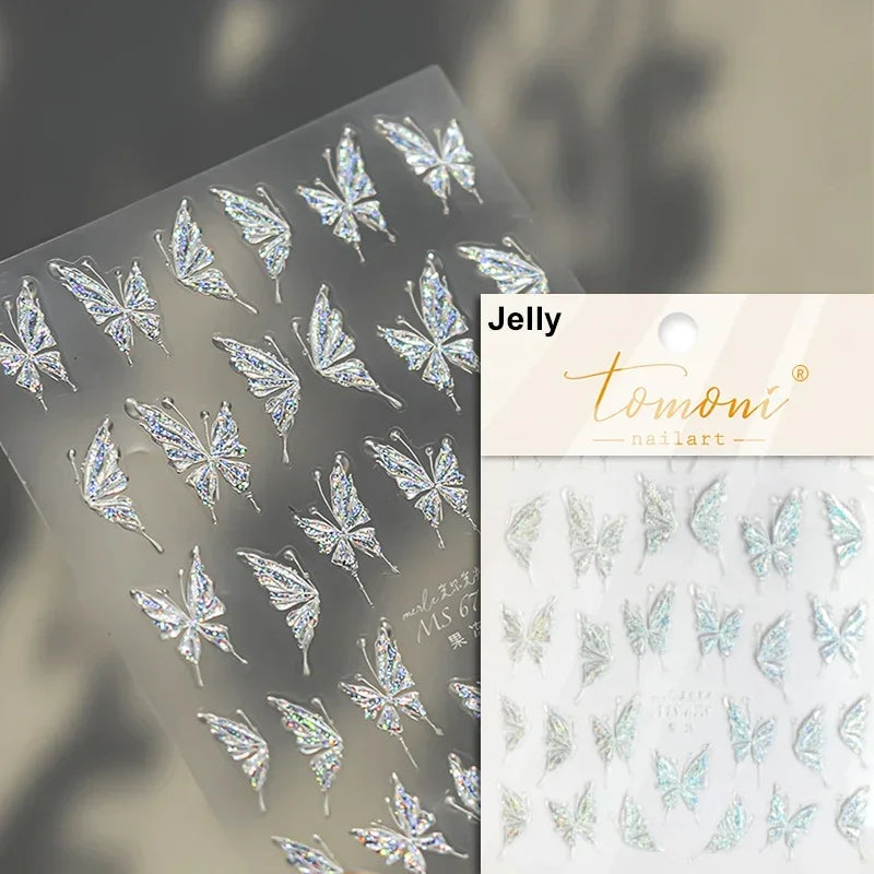 Charming Beautiful Black White Small Butterfly Flower Petal Love Heart Bowknot 5D Self Adhesive Nail Art Sticker Manicure Decals (Online Order Only)