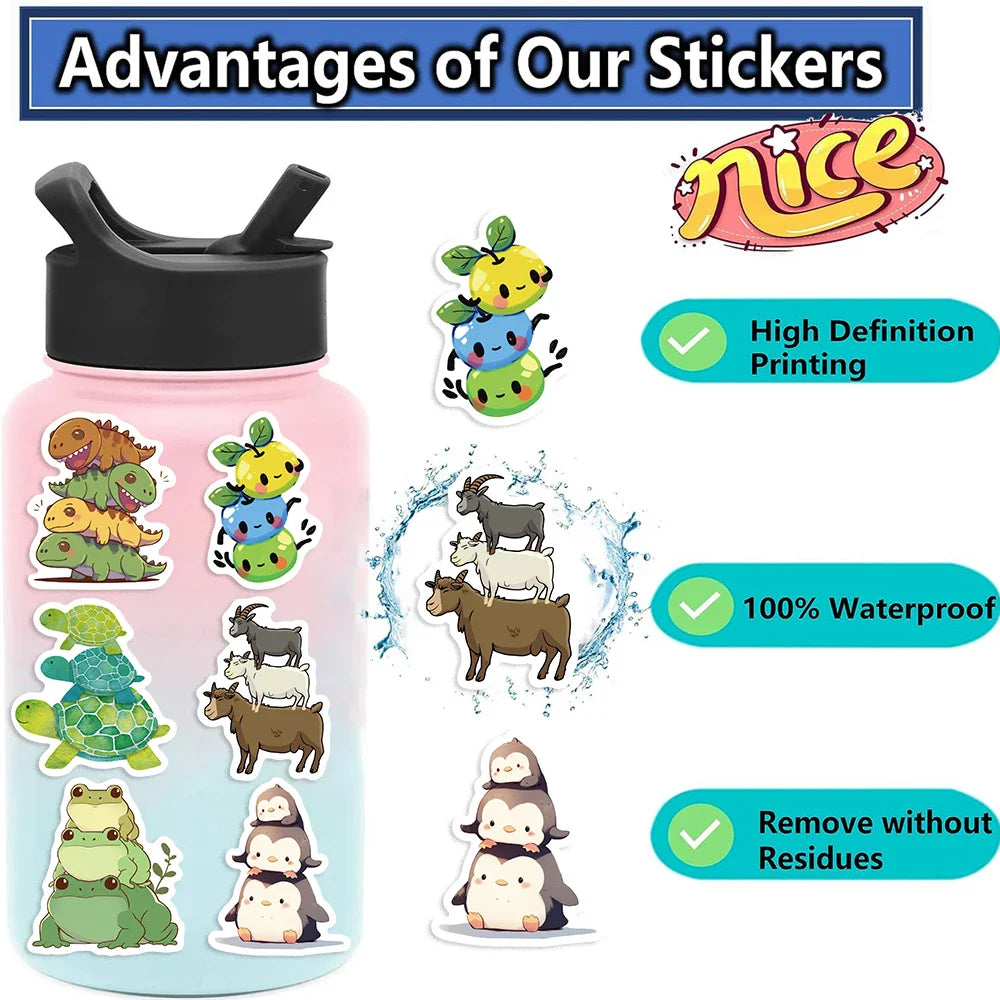 60pcs Cartoon Fun Animal Sticker Toy Skateboard Guitar Computer Refrigerator Desk Personality Graffiti Creative Decoration (ONLINE ORDER ONLY)
