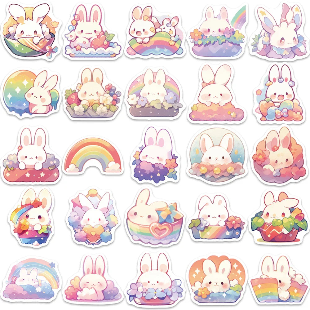 10/30/50pcs Funny Cute Rainbow Rabbit Graffiti Stickers Kawaii Decals Laptop Phone Notebook Decoration Kids Classic Toy Sticker (ONLINE ORDER ONLY)