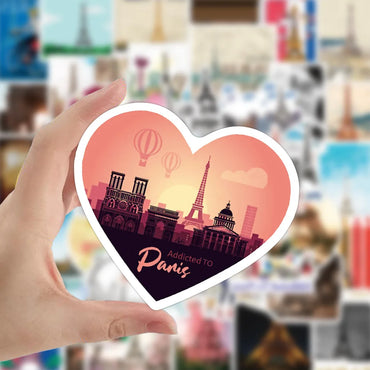 10/30/50PCS Paris Landscape Famous Buildings Stickers Decal Decorative DIY Phone Motorcycle Laptop Toy PVC Waterproof Sticker (ONLINE ORDER ONLY)