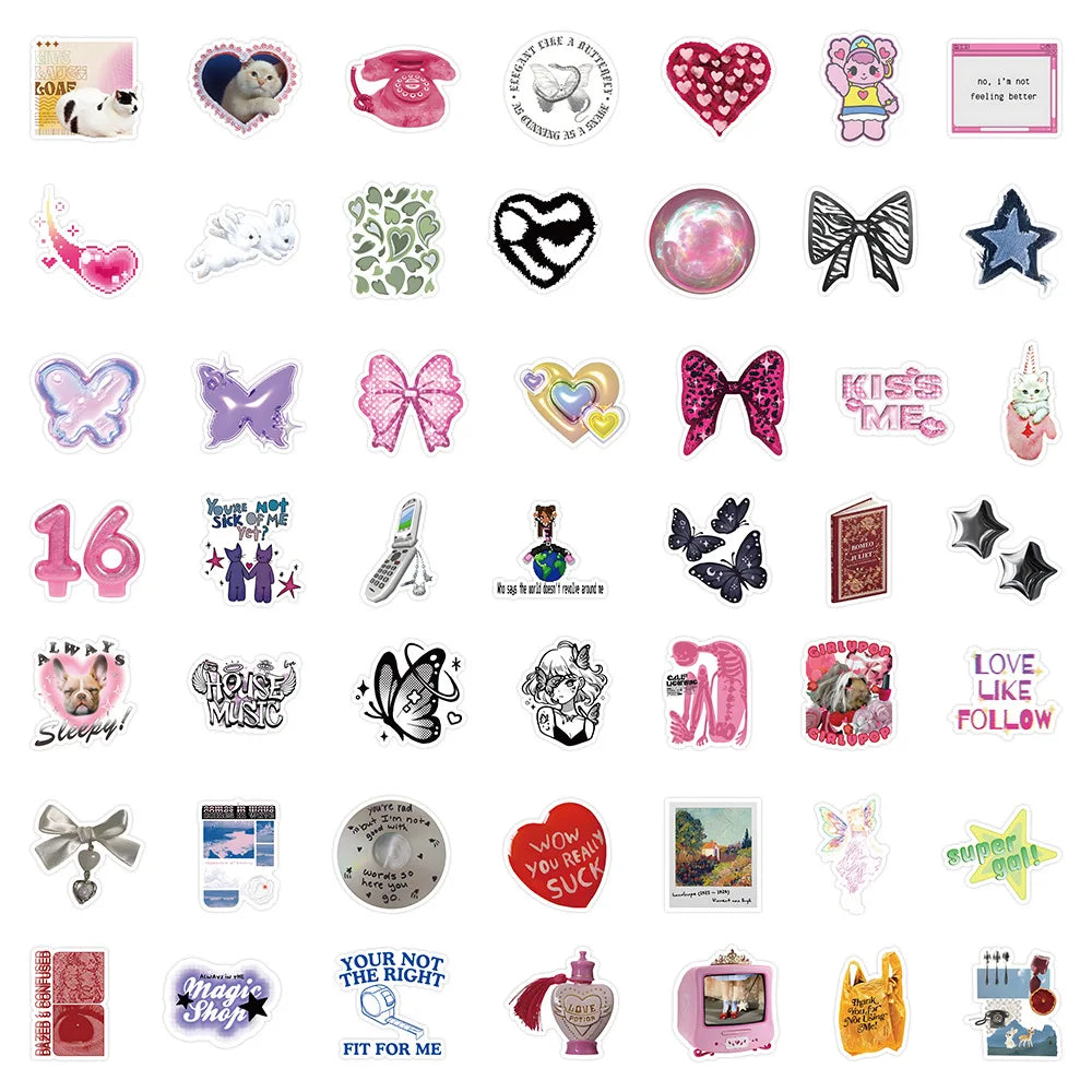 10/30/50PCS Cute Pink y2k Stickers Decoration Cartoon Decals DIY Phone Fridge Suitcase Guitar Scrapbook Helmet Car Sticker Toys (ONLINE ORDER ONLY)