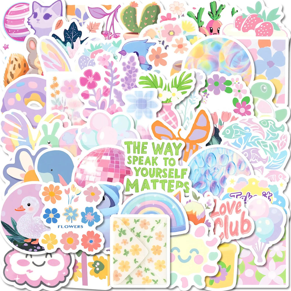 50Pcs Pastel Flower Graffiti Stickers for Helmet, Wall, Desktop Decoration (ONLINE ORDER ONLY)